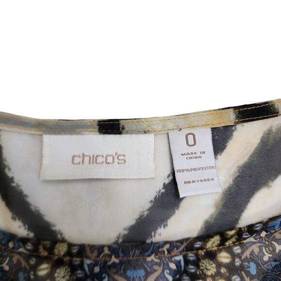 Chicos Womens Sheer Tunic Blouse Size Small Tiger Animal Print Old Money - Picture 6 of 9